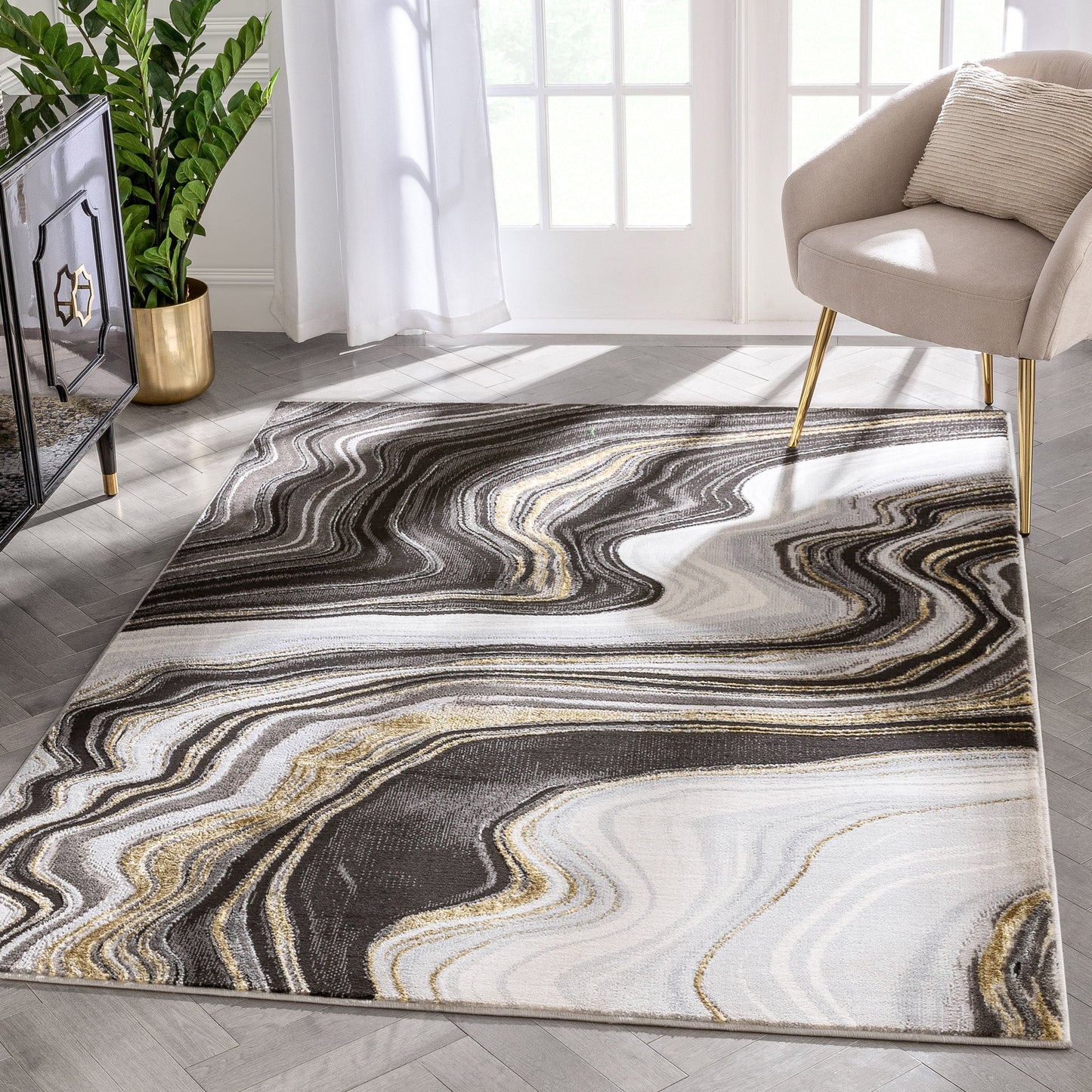 Warren Retro Abstract Waves Glam Rug