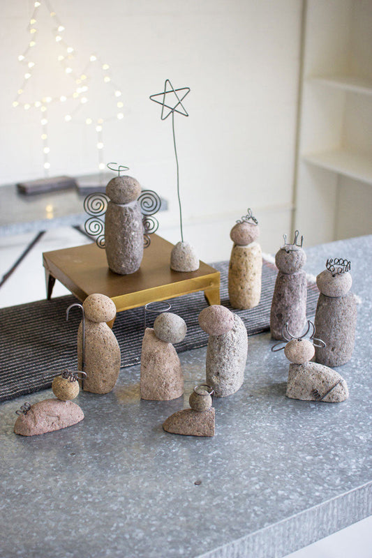 Set of 12 River Rock Nativity Scene