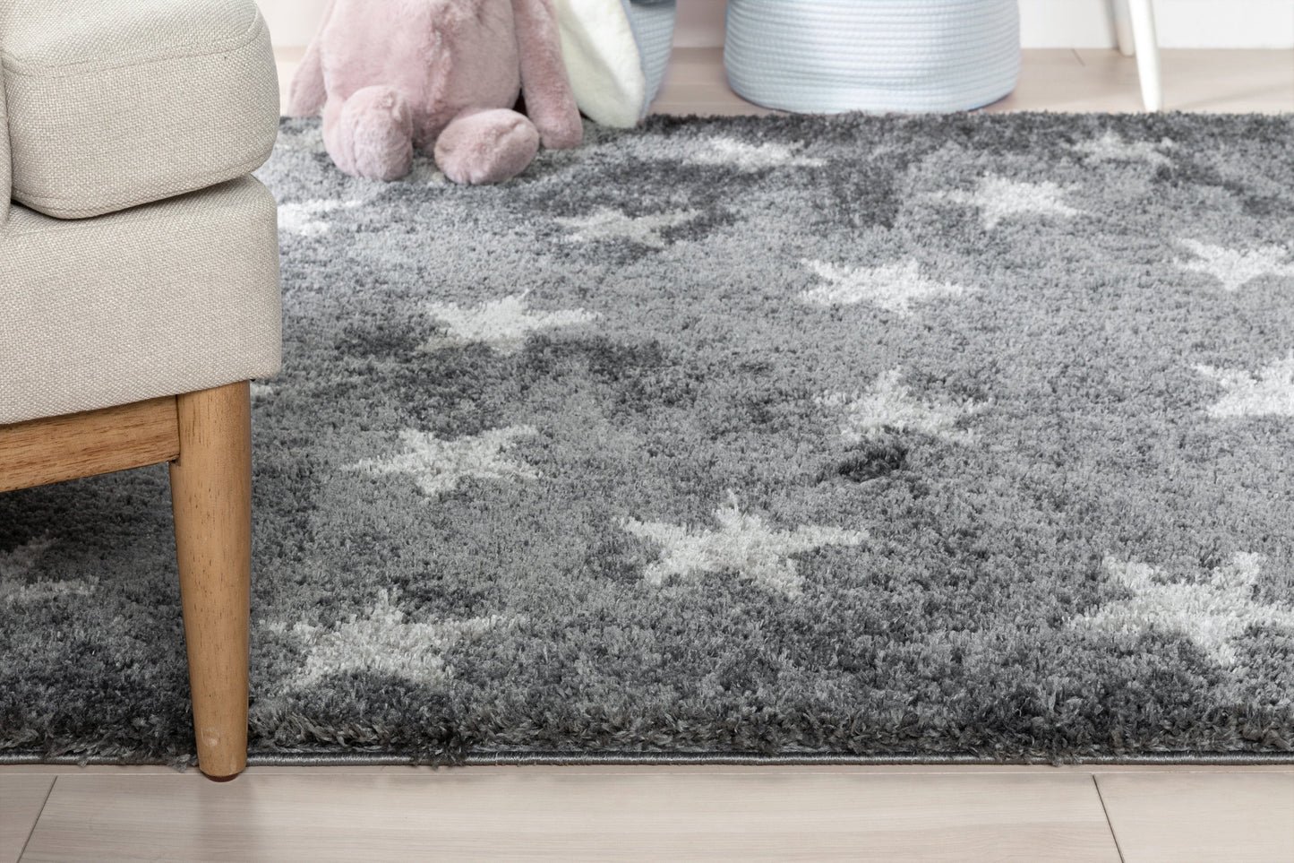 Celestial Skies Modern Stars Pattern Grey Thick & Ultra Soft Kids Rug