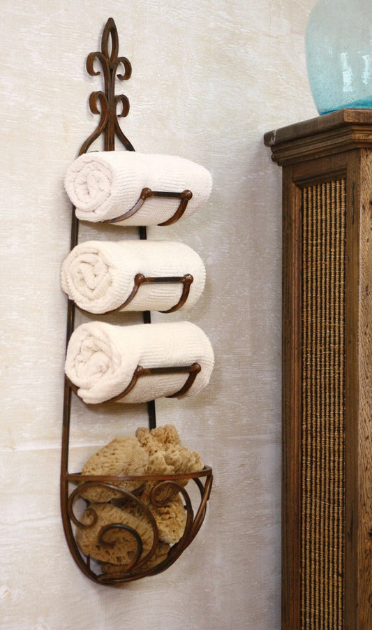 Rustic Iron Hanging Towel Rack with Basket