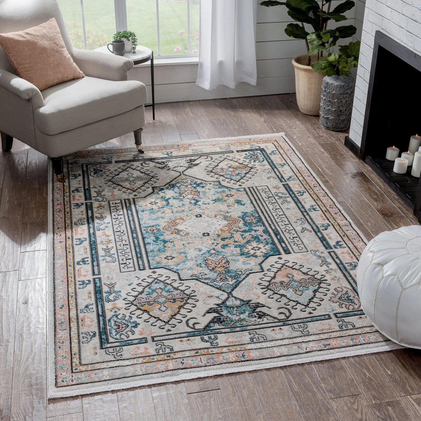 Valeria Bohemian Vintage Oriental Botanical Blue Rug