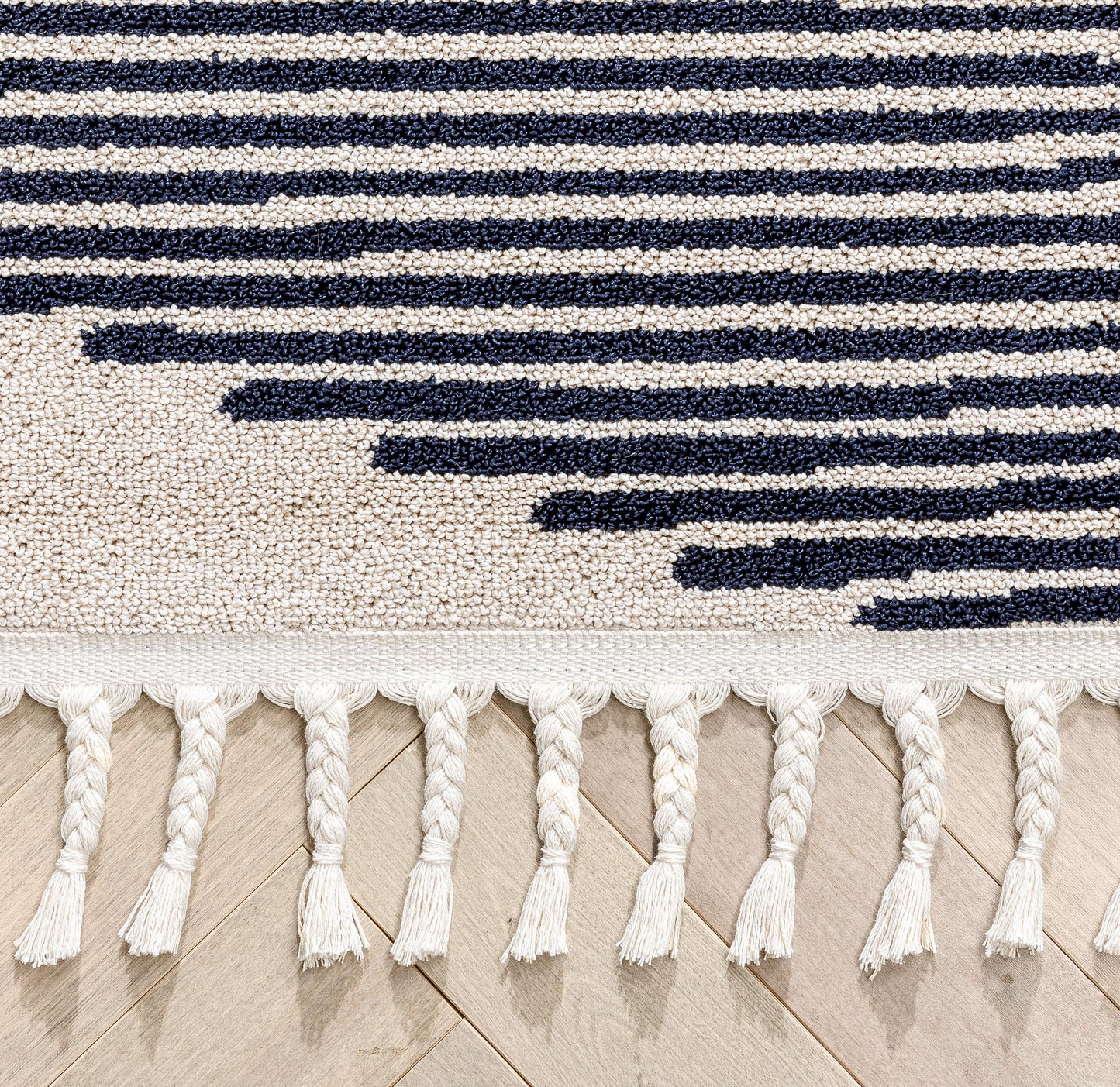Zipped Tribal Aztec Geometric Ivory & Navy Blue Kilim-Style Rug