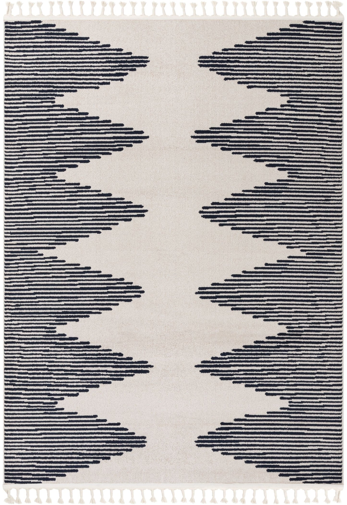 Zipped Tribal Aztec Geometric Ivory & Navy Blue Kilim-Style Rug