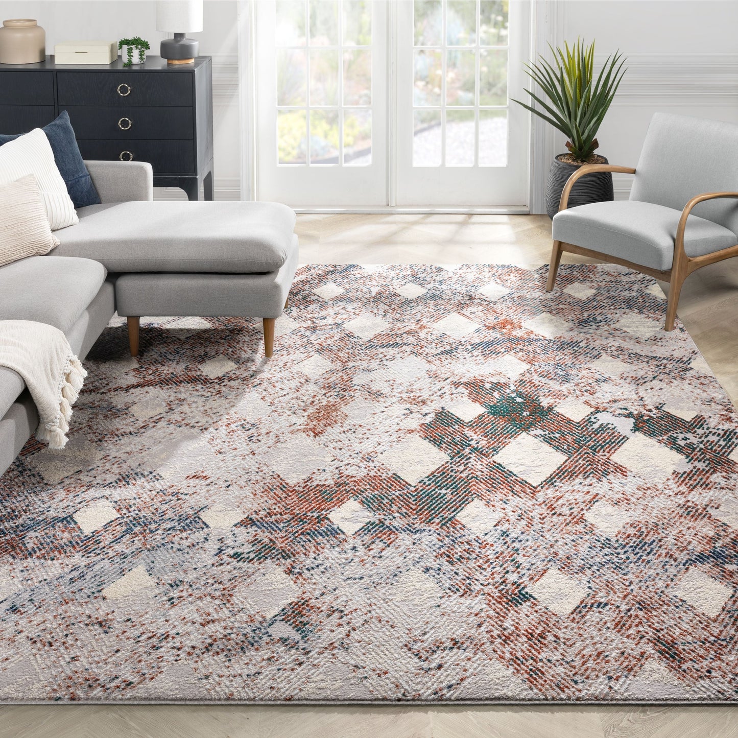 Atacama Diamond Geometric Pattern Grey High-Low Rug