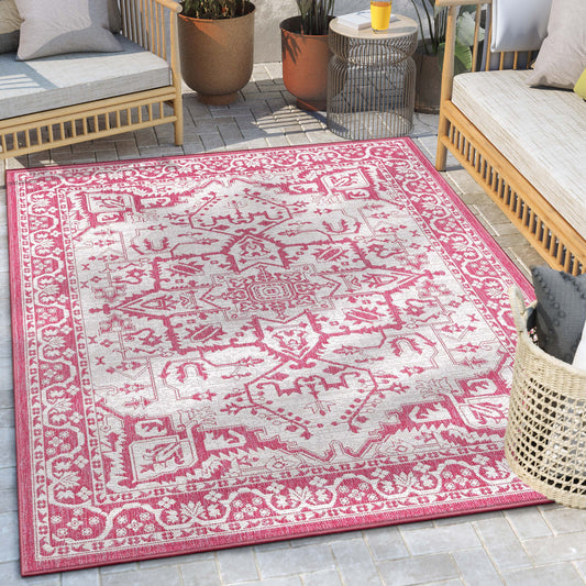 Celesine Oriental Medallion Indoor/Outdoor Fuschia Flat-Weave Rug