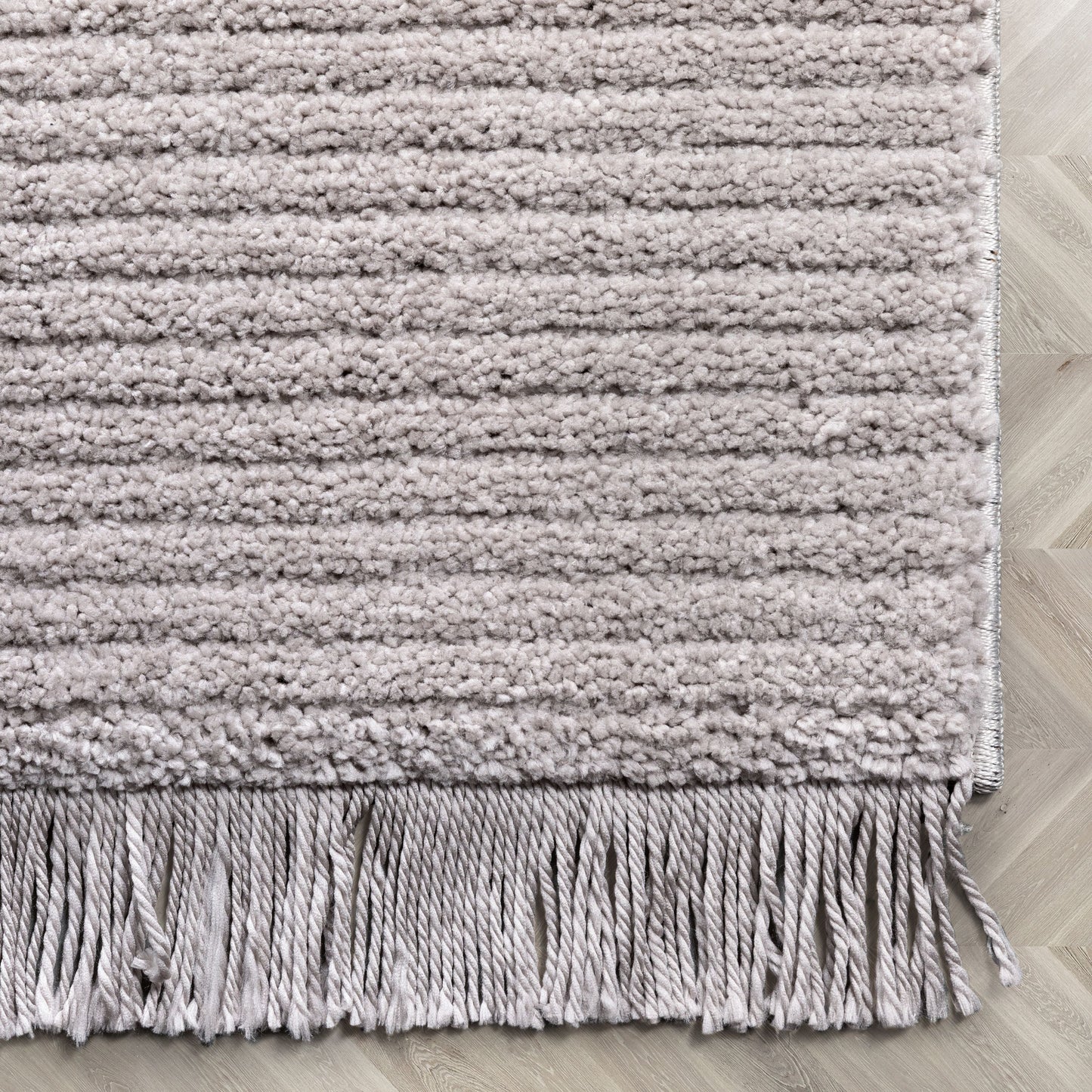 Carlow Solid & Striped Textured Taupe Ivory Ultra Soft High-Low Shag Rug