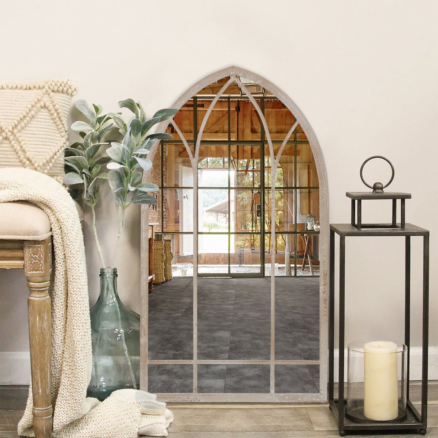 2.8ft Height Metal Arched Garden Mirror Outdoor Window Mirror