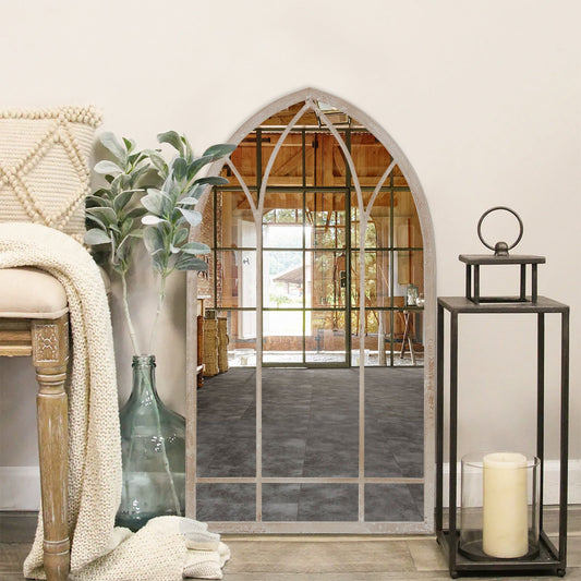 2.8ft Height Metal Arched Garden Mirror Outdoor Window Mirror