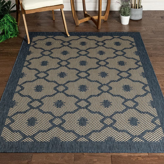 Sol Lattice Trellis Indoor Outdoor Blue Flatweave Rug
