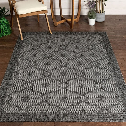Sol Lattice Trellis Indoor Outdoor Grey Flatweave Rug