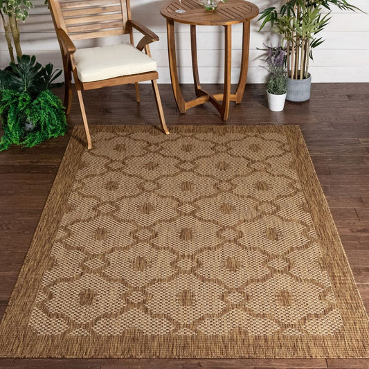 Sol Lattice Trellis Indoor Outdoor Brown Flatweave Rug