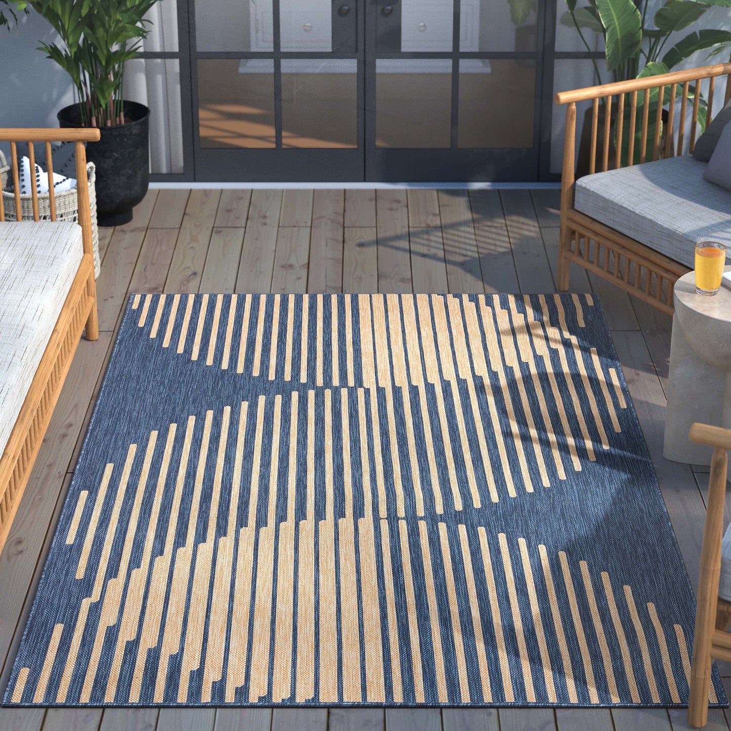 Alder Modern Stripes Indoor/Outdoor Blue Flat-Weave Rug