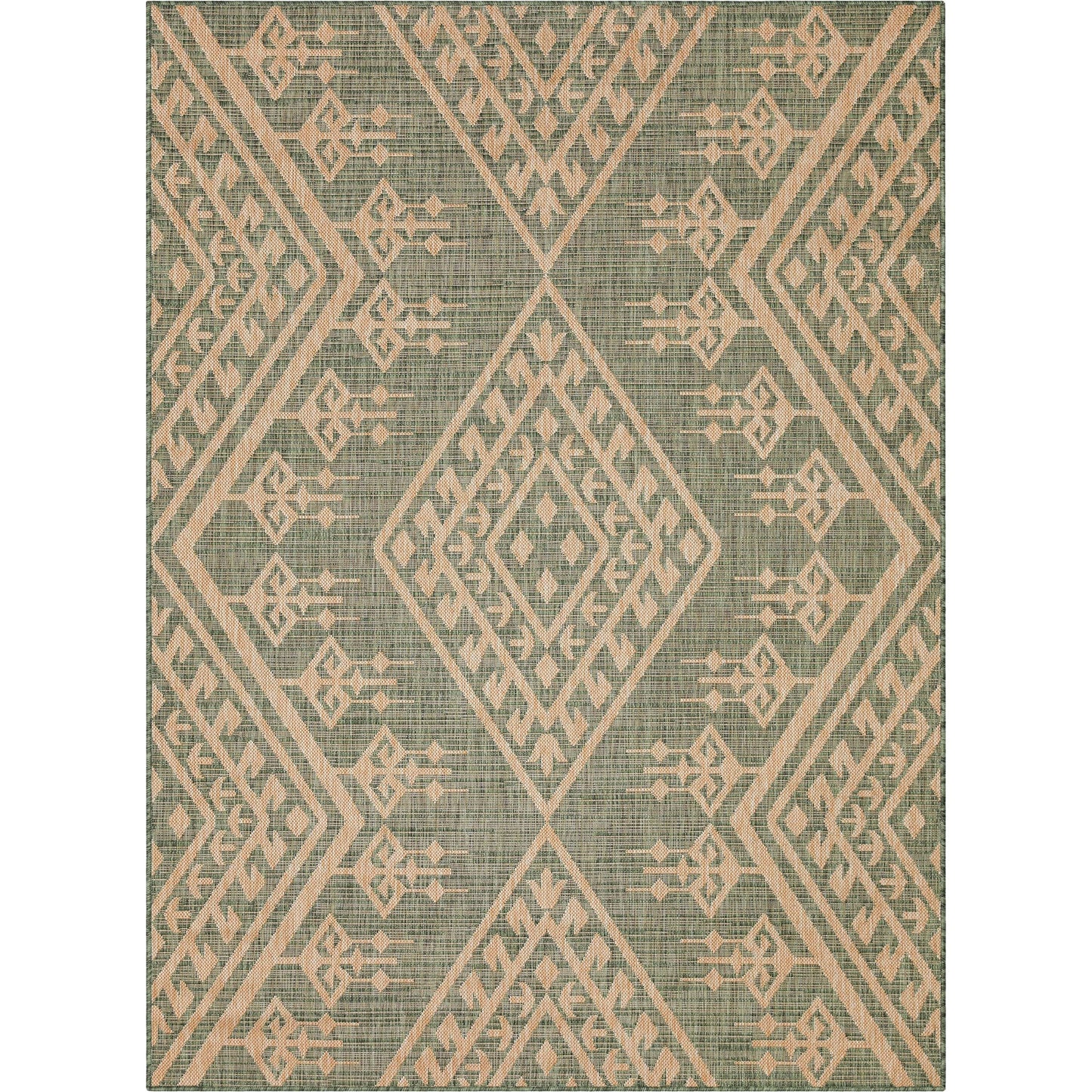 Cascade Tribal Diamond Pattern Indoor/Outdoor Green Flat-Weave Rug
