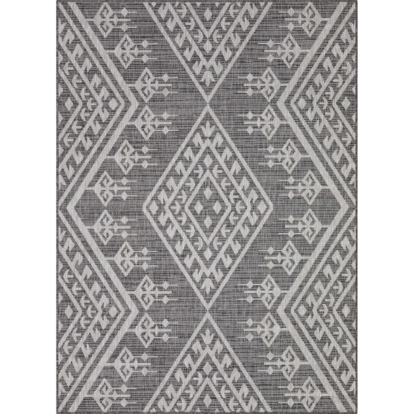 Cascade Tribal Diamond Pattern Indoor/Outdoor Grey Flat-Weave Rug