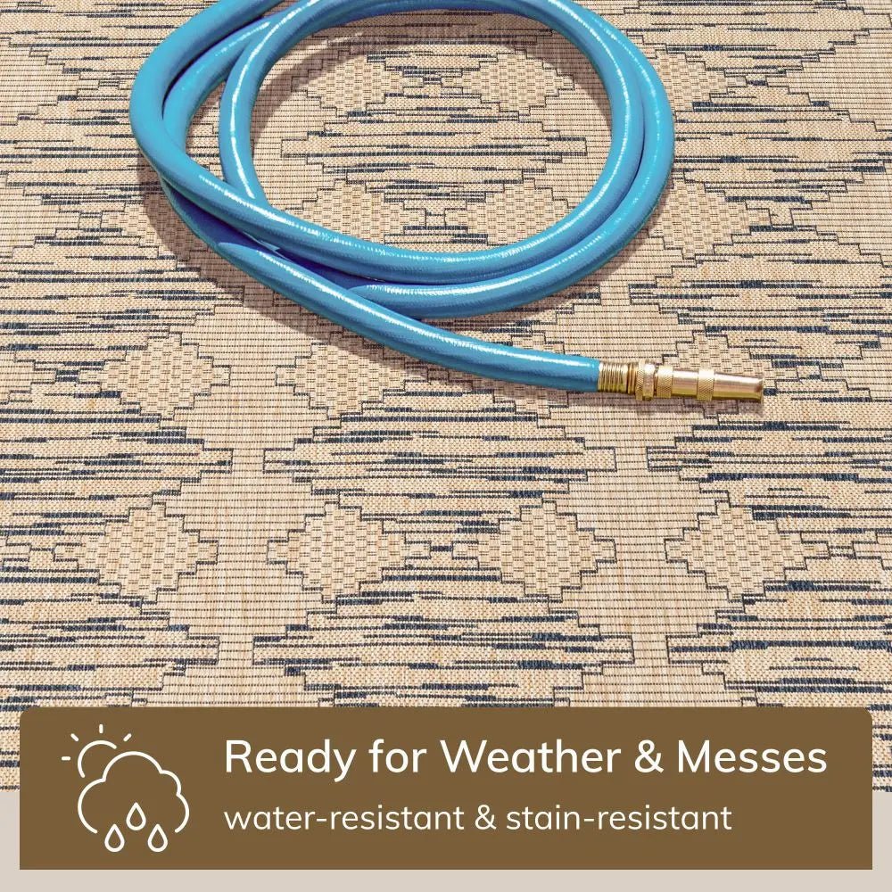 Vidar Trellis Diamond Pattern Indoor Outdoor Blue Beige Flatweave Rug