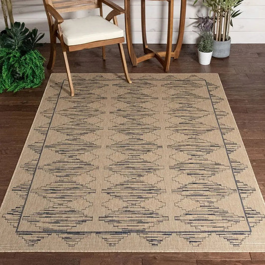 Vidar Trellis Diamond Pattern Indoor Outdoor Blue Beige Flatweave Rug