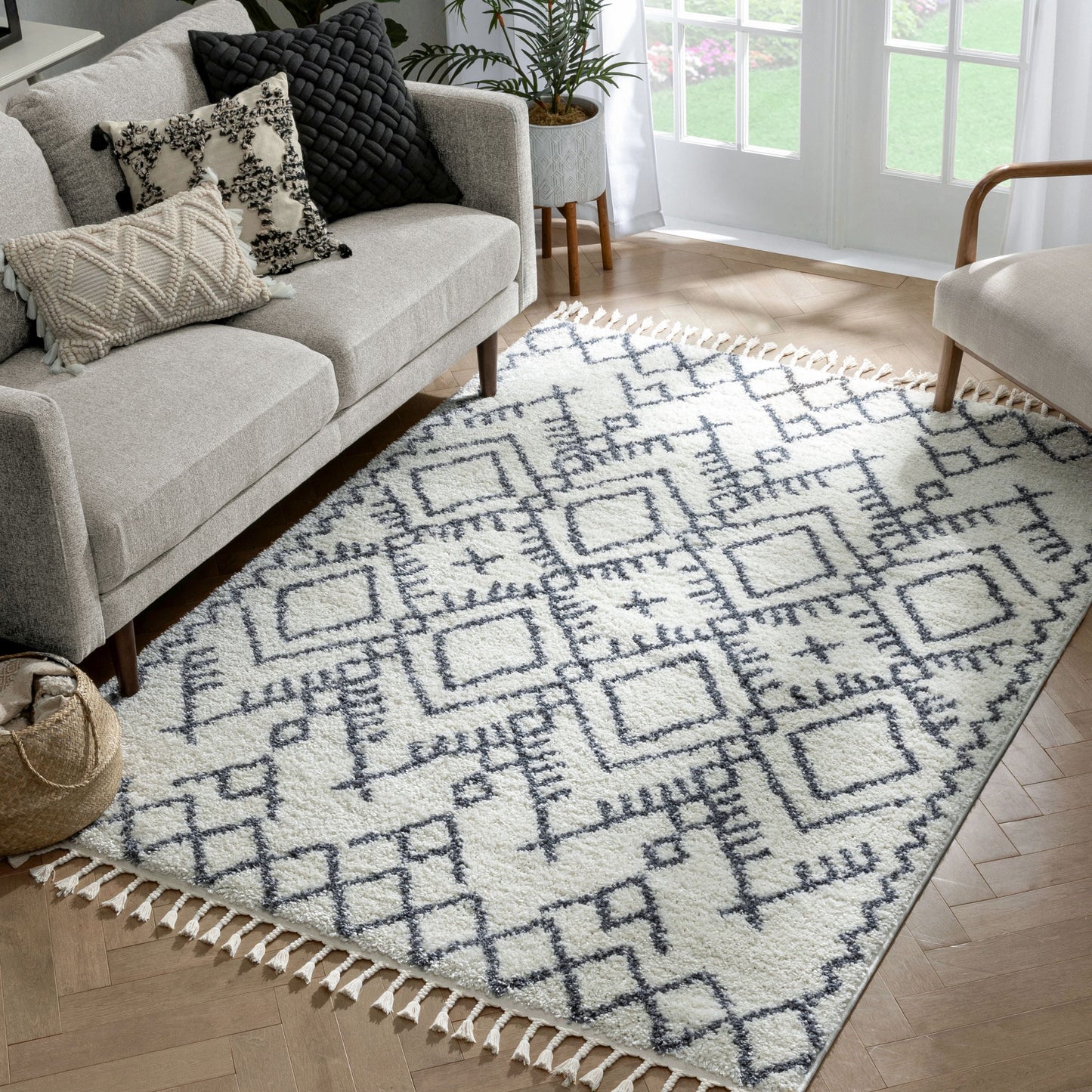 Chantico Moroccan Lattice Grey Shag Rug