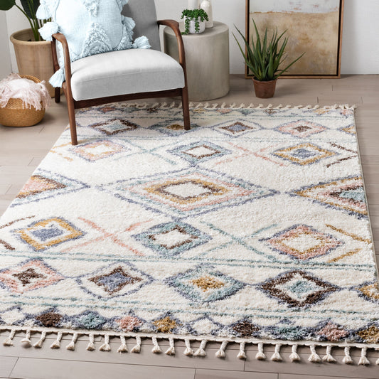 Anahita Vintage Moroccan Diamond Ivory Shag Rug