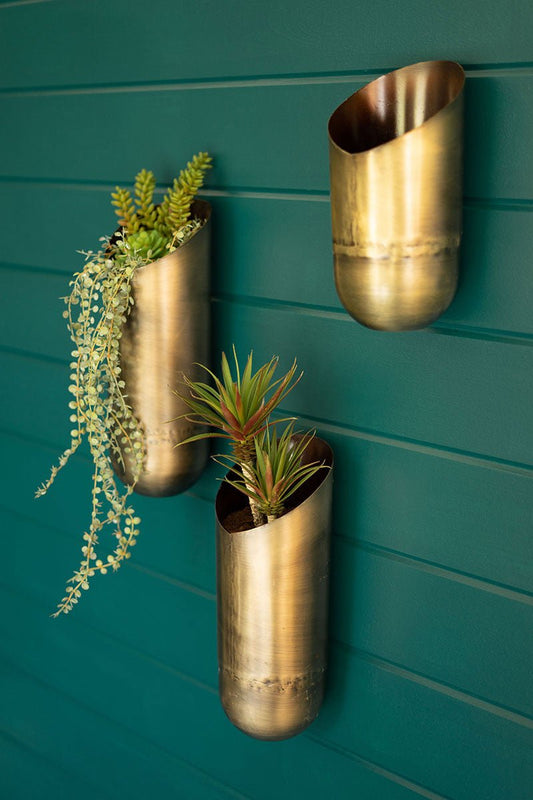 Antique Brass Wall Vases Set of 3