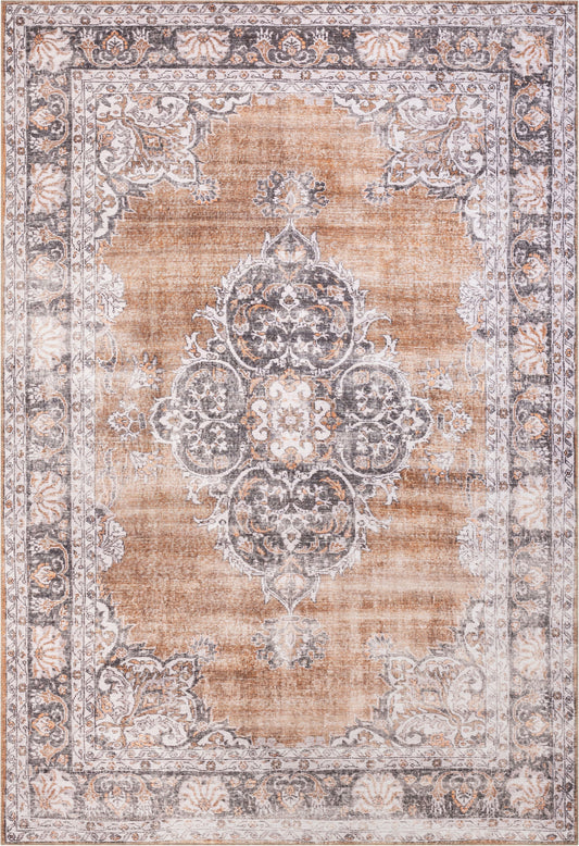 Tarifa Vintage Bohemian Medallion Rust Machine Washable Rug