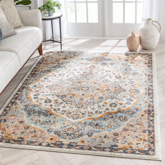 Waco Bohemian Eclectic Floral Beige Rug