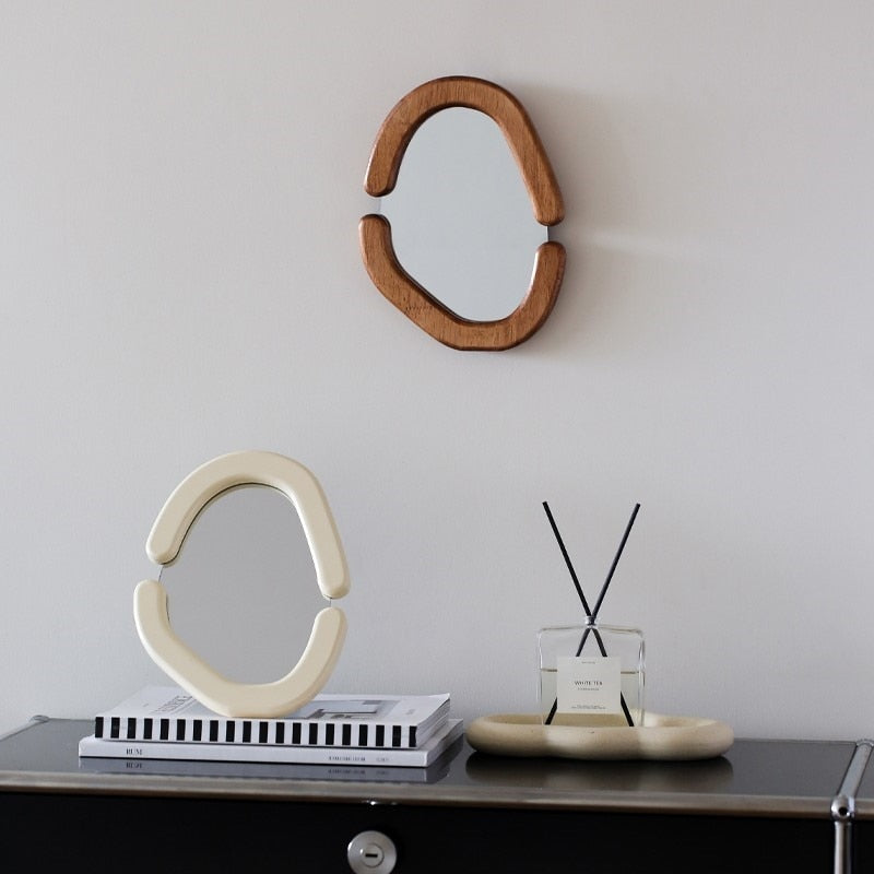 Retro Wooden Asymmetrical Makeup Mirror