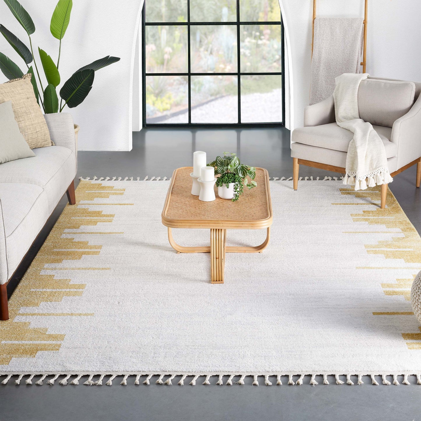 Carly Nordic Solid & Striped Gold Rug