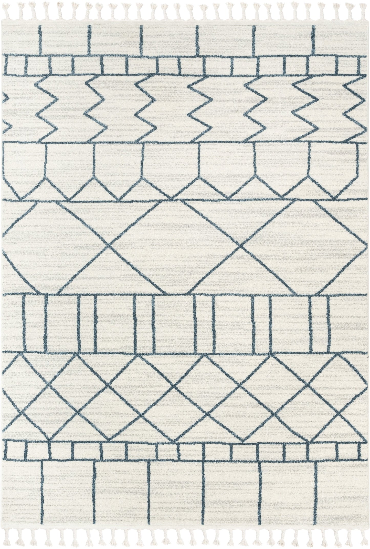 Schematica Nordic Tribal Geometric Pattern Ivory Blue Rug