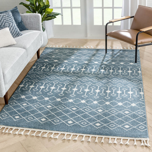 Transistora Nordic Tribal Trellis Pattern Blue Rug