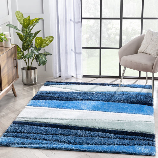 Apallo Modern Geometric Light Blue 3D Textured Thick & Soft Shag Rug