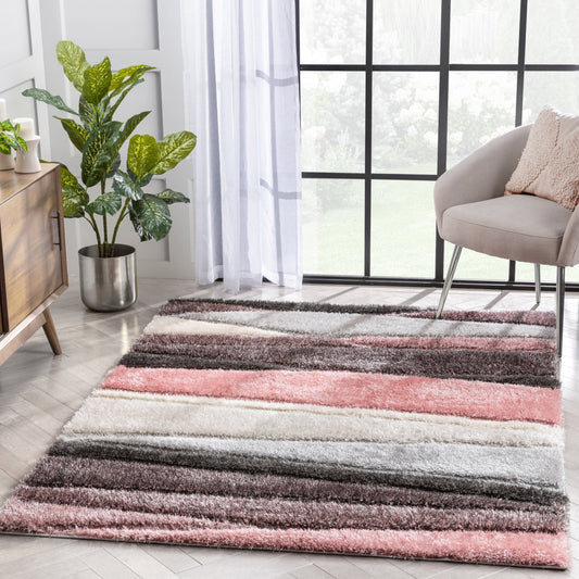 Apallo Modern Geometric Blush 3D Textured Thick & Soft Shag Rug