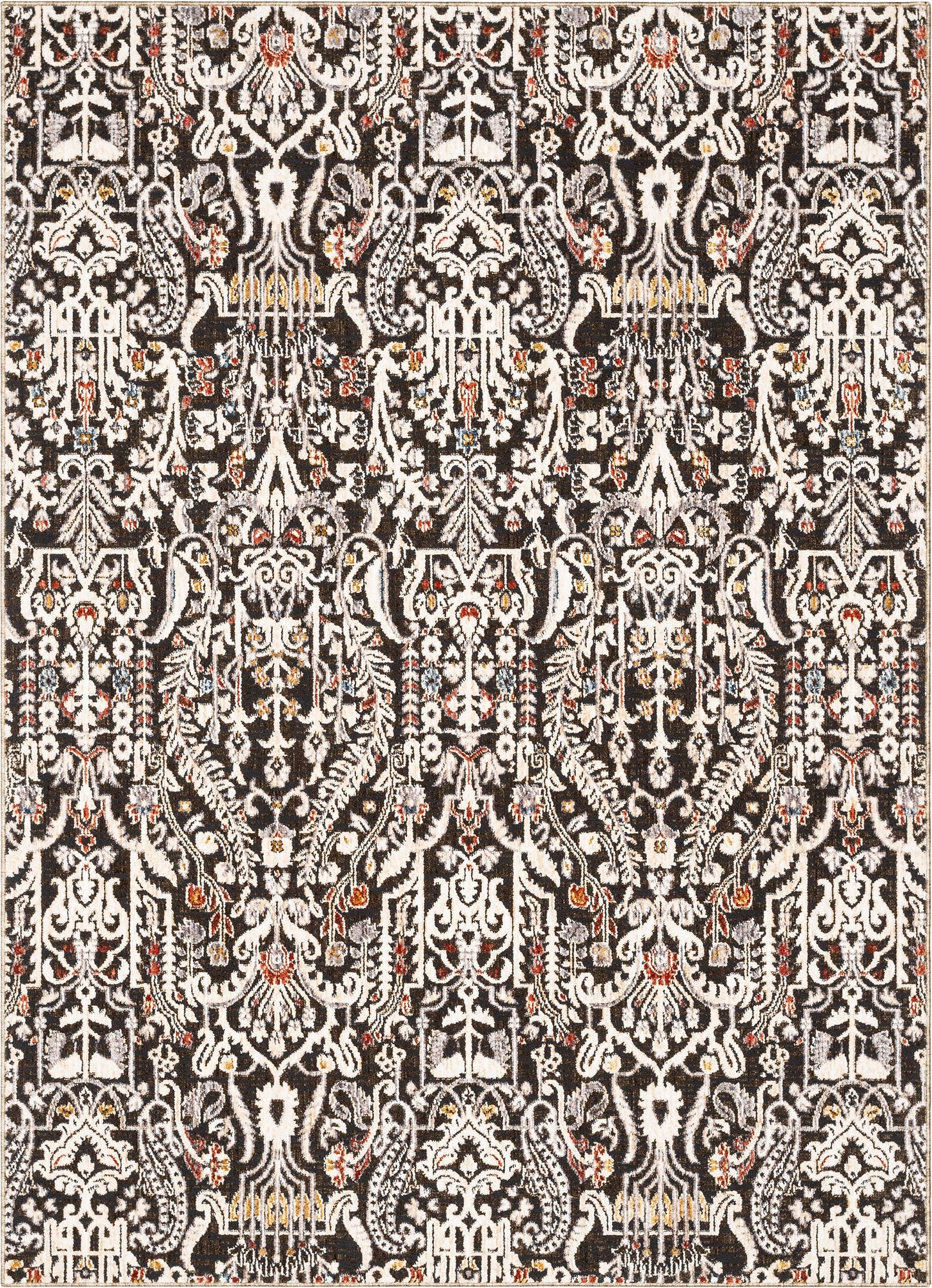 Ahote Vintage Floral Damask Pattern Grey Textured Rug