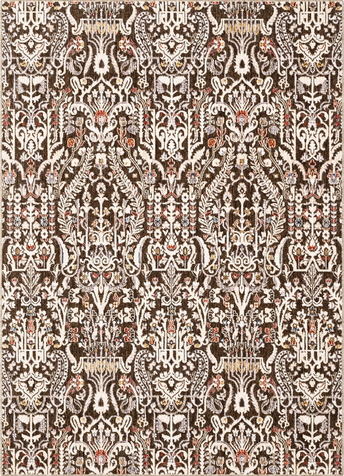 Ahote Vintage Floral Damask Pattern Brown Textured Rug