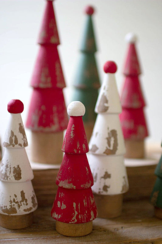 Turned Wood Christmas Trees - Set of 9