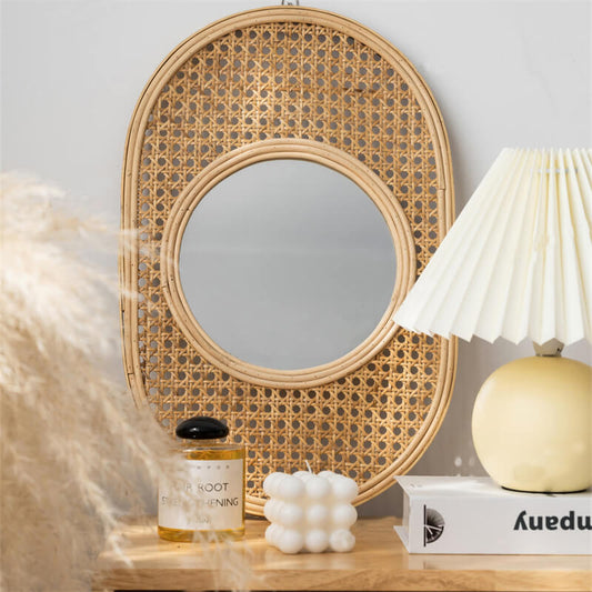 Vintage Rattan Decorative Oval Makeup Mirror