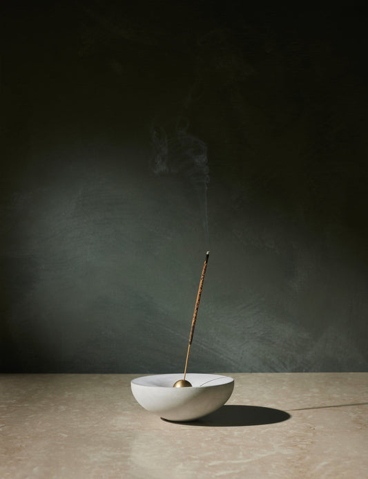 Vorta Concrete Candle Holder and Brass Incense Holder Set by Light + Ladder