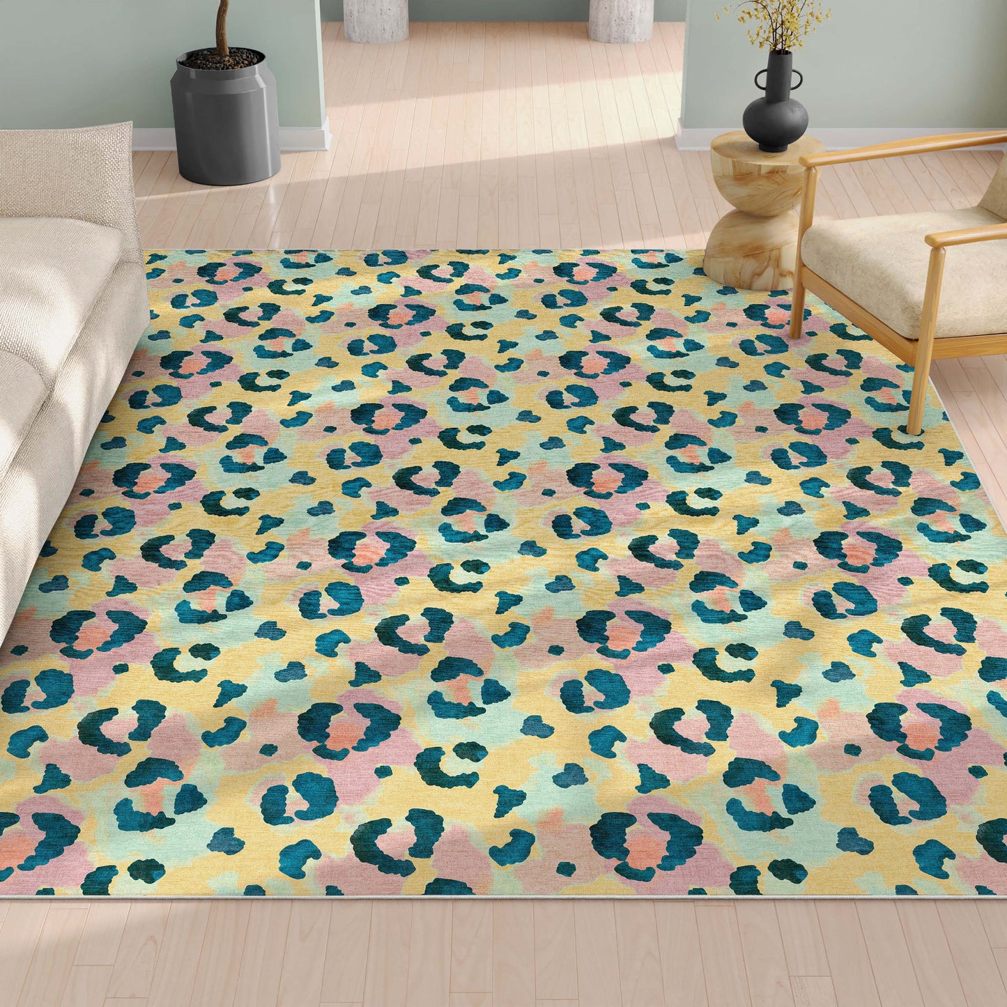 Animal Print Leopard Spot Pattern Flat-Weave Rug