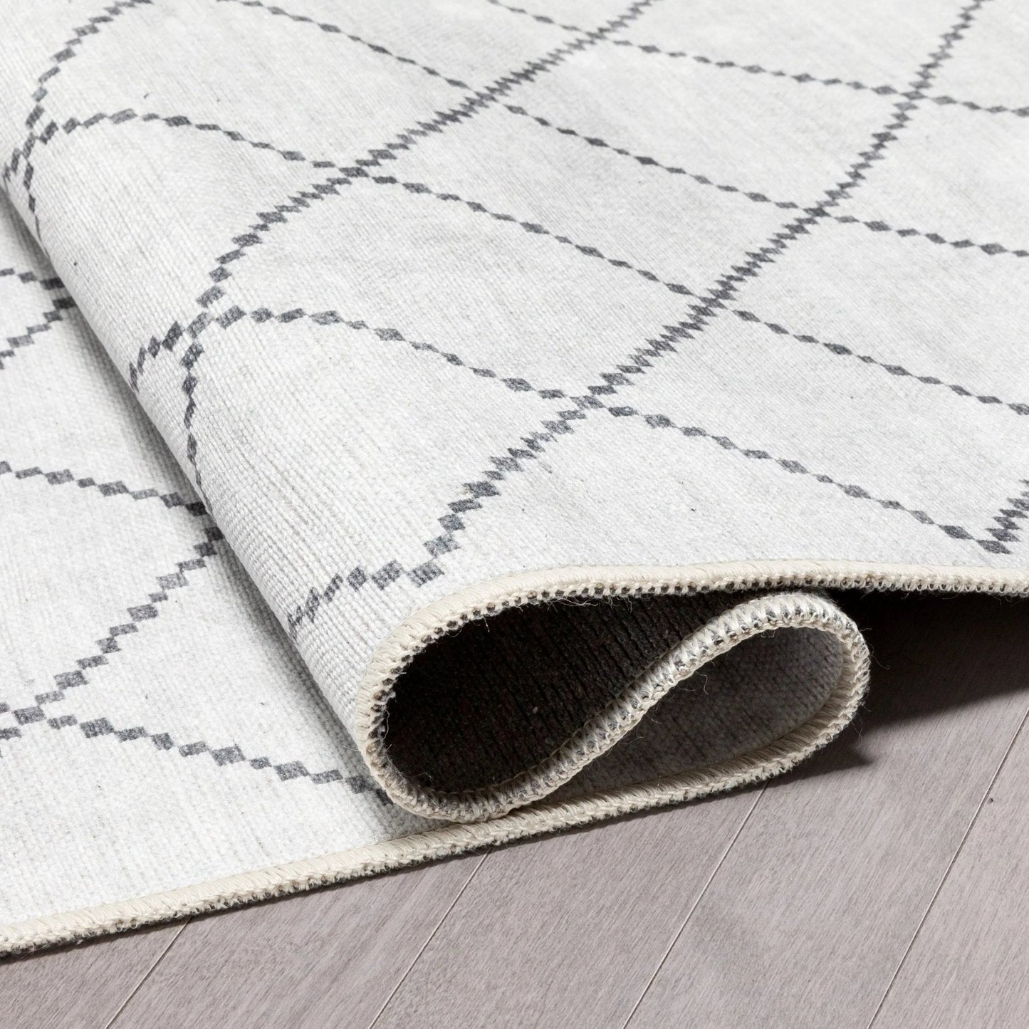 Anastasia Moroccan Trellis Pattern Ivory Grey Area Flat-Weave Rug