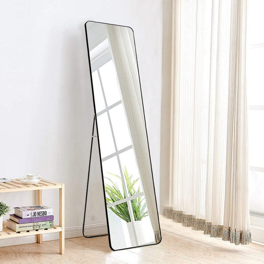 160cm H Black Modern Rectangular Metal Floor Mirror