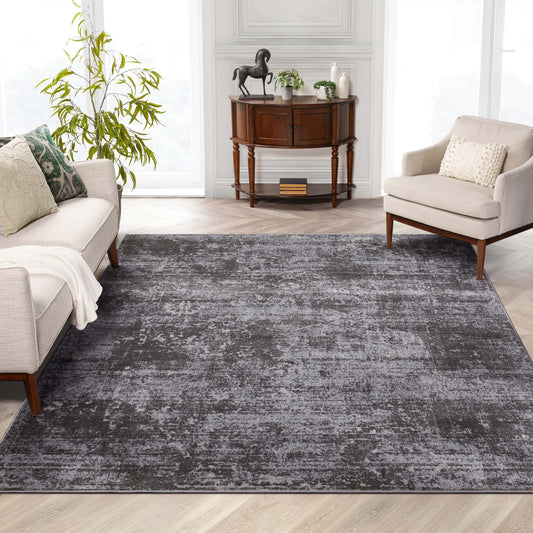 Thiva Vintage Oriental Floral Pattern Grey Rug