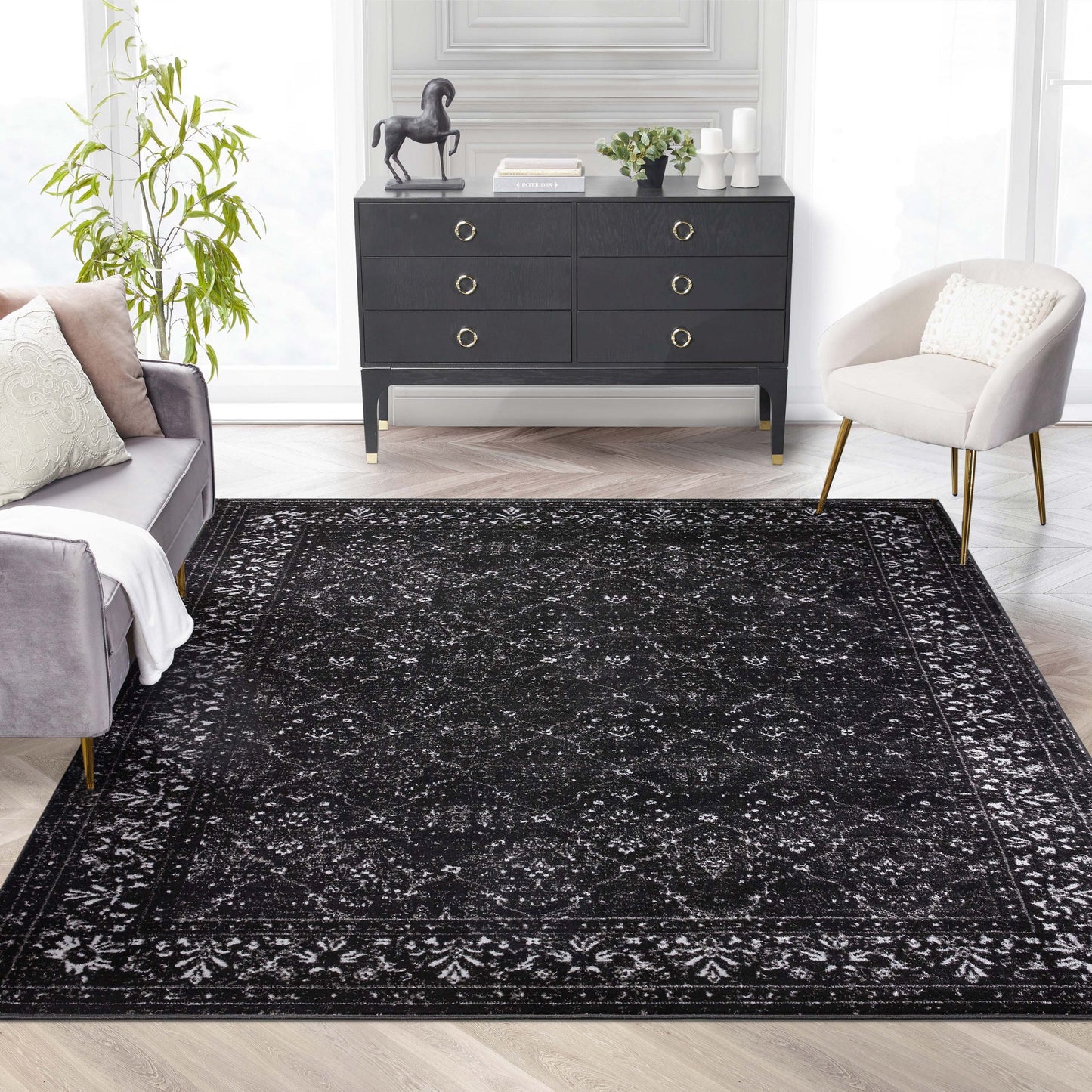 Argos Modern Vintage Lattice Black Rug