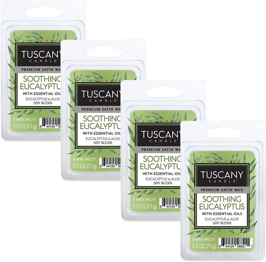 Tuscany Candle™ Premium Satin Wax - Wax Fragrance Melts - Soothing Eucalyptus - Wax Cubes Pack, Home Warmer Tart, Electric Wickless Candle Bar Air Freshener, Spa Aroma Decor Gift - 2.5 Oz (4-Pack)