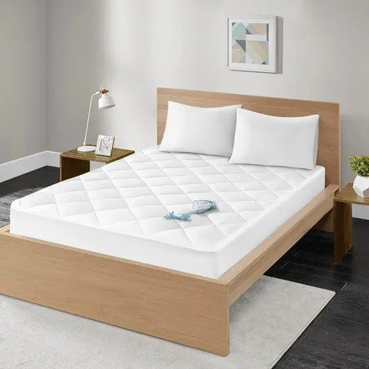 300 Thread Count Cotton Sateen Waterproof Mattress Pad White Queen