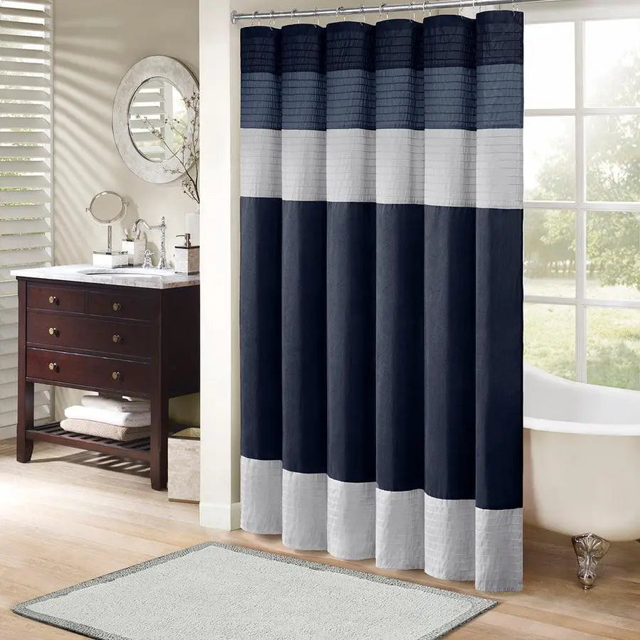 Amherst Faux Silk Shower Curtain Navy