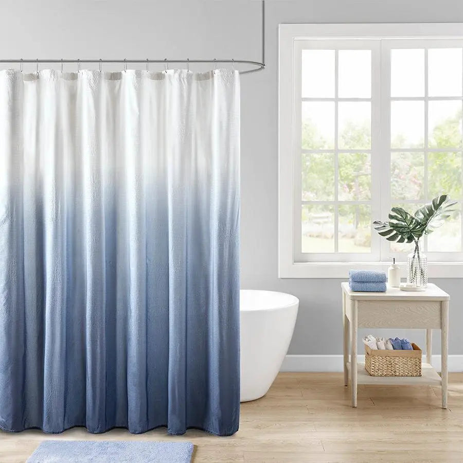 Ara Ombre Printed Seersucker Shower Curtain Blue