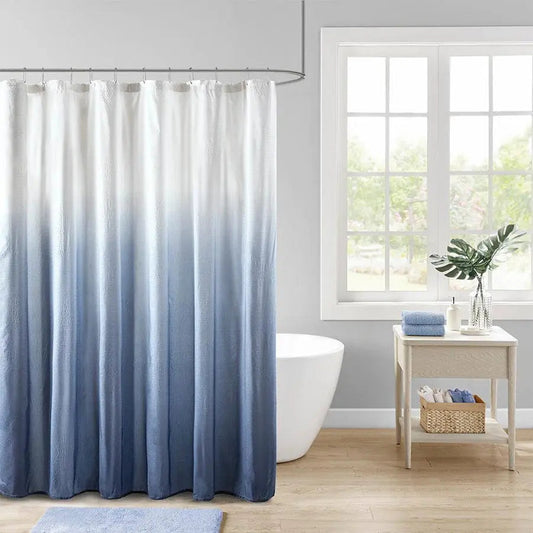 Ara Ombre Printed Seersucker Shower Curtain Blue