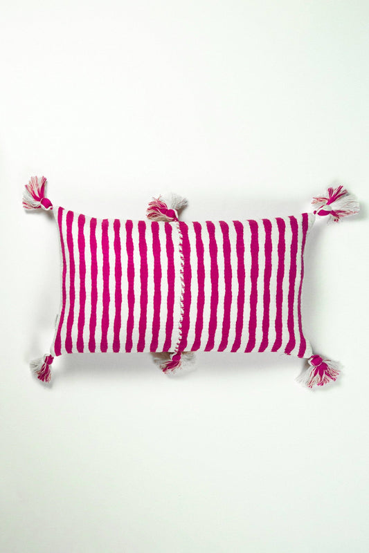 Antigua Lumbar Pillow - Fuchsia Pink Stripe
