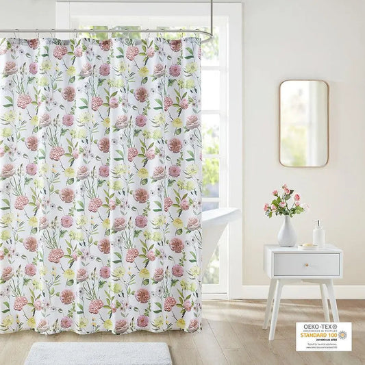 Ashley Floral Print Shower Curtain Blush