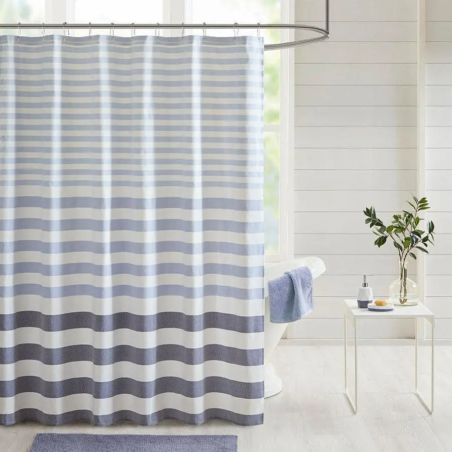 Aviana Stripe Blended Yarn Dyed Woven Shower Curtain Navy