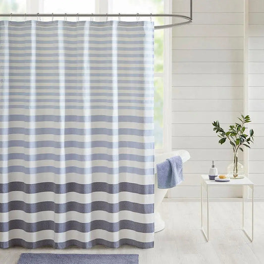Aviana Stripe Blended Yarn Dyed Woven Shower Curtain Navy